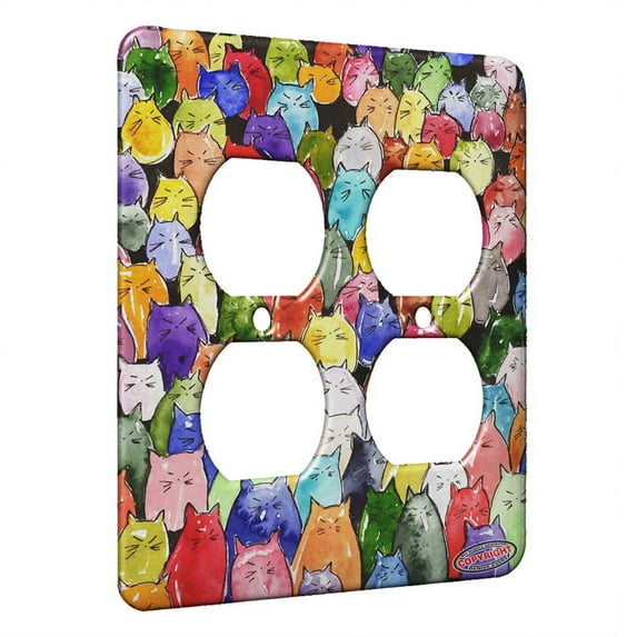 KuzmarK™ 2 Gang AC Outlet Wall Plate - Jelly Bean Kitties Abstract Cat Art by Denise Every
