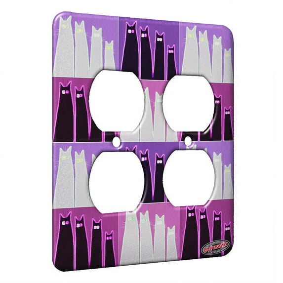 KuzmarK™ 2 Gang AC Outlet Wall Plate - Long and Tall Black Spooky Kitties Abstract Cat Electric Art by Denise Every