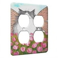 thumbnail image 1 of KuzmarK™ 2 Gang AC Outlet Wall Plate - Maine Coon Kitty Fairy with Pink Tulips Fantasy Cat Art by Denise Every, 1 of 1