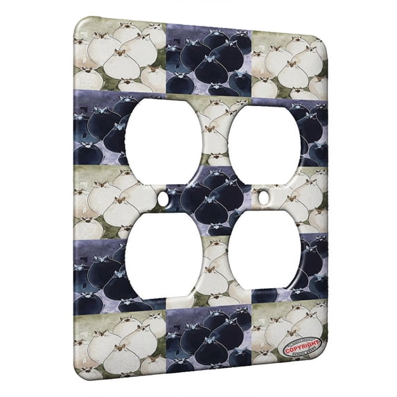 KuzmarK™ 2 Gang AC Outlet Wall Plate - Nine Chunky Siamese Kitties Abstract Cat Pattern Art by Denise Every