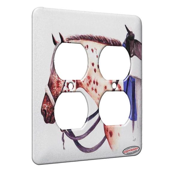 KuzmarK™ 2 Gang AC Outlet Wall Plate - Sorrel Leopard Appaloosa in Bosal Western Horse Art by Denise Every