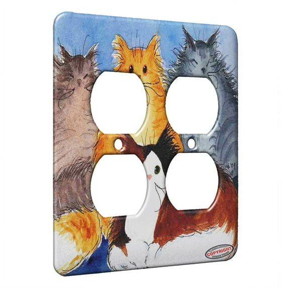KuzmarK™ 2 Gang AC Outlet Wall Plate - Tabby and Calico Maine Coon Kitties Abstract Cat Art by Denise Every