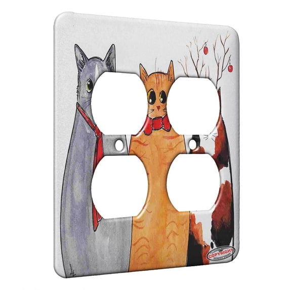 KuzmarK™ 2 Gang AC Outlet Wall Plate - Three Christmas Kitties Cat Art by Denise Every