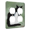 thumbnail image 1 of KuzmarK™ 2 Gang AC Outlet Wall Plate - Tuxedo Maine Coon Cat on Sage Green Cat Art by Denise Every, 1 of 1