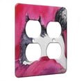 thumbnail image 1 of KuzmarK™ 2 Gang AC Outlet Wall Plate - Tuxedo Maine Coon Kitty on Hot Pink Abstract Cat Art by Denise Every, 1 of 1