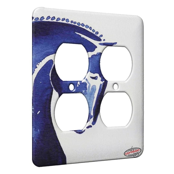 KuzmarK™ 2 Gang AC Outlet Wall Plate - Warmblood Sports Horse in Blue Abstract Horse Art by Denise Every