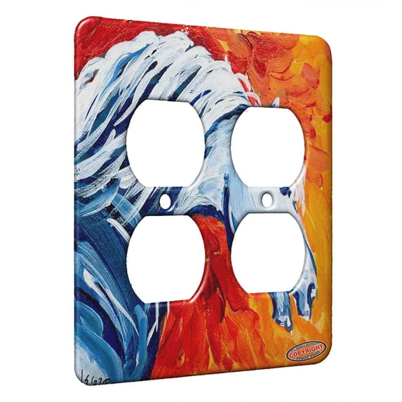 KuzmarK™ 2 Gang AC Outlet Wall Plate - White Flame Andalusian Stallion Abstract Horse Art by Denise Every