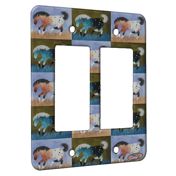 KuzmarK™ 2 Gang Rocker Wall Plate - Bay Roan Appaloosa in Late Summer Horse Pattern Art by Denise Every