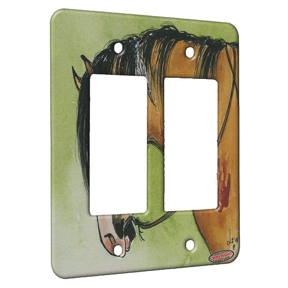 KuzmarK™ 2 Gang Rocker Wall Plate - Buckskin Indian War Pony Horse Art by Denise Every