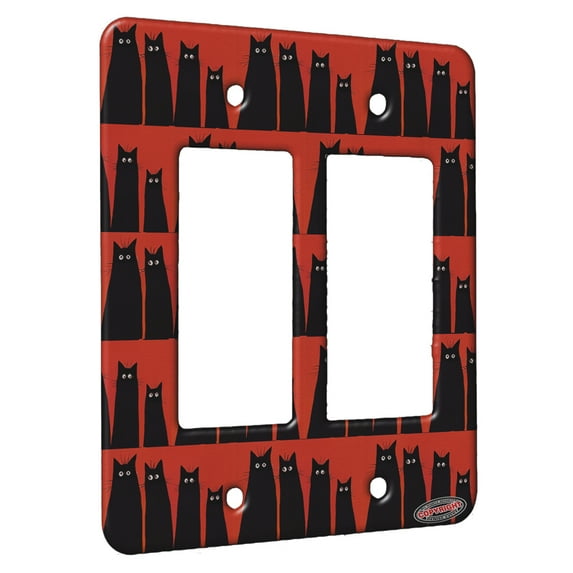 KuzmarK™ 2 Gang Rocker Wall Plate - Long and Tall Black Spooky Kitties Abstract Cat Modern Art by Denise Every