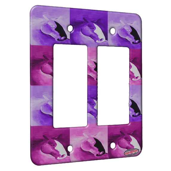 KuzmarK™ 2 Gang Rocker Wall Plate - Purple Clydesdale Abstract Horse Pink Pattern Art by Denise Every