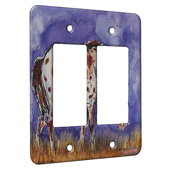 KuzmarK™ 2 Gang Rocker Wall Plate - Sorrel Leopard Appaloosa Abstract Horse Art by Denise Every