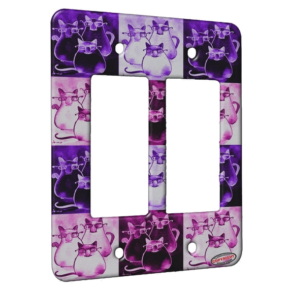 KuzmarK™ 2 Gang Rocker Wall Plate - Three Incognito Siamese Kitties Abstract Cat Pink Pattern Art by Denise Every