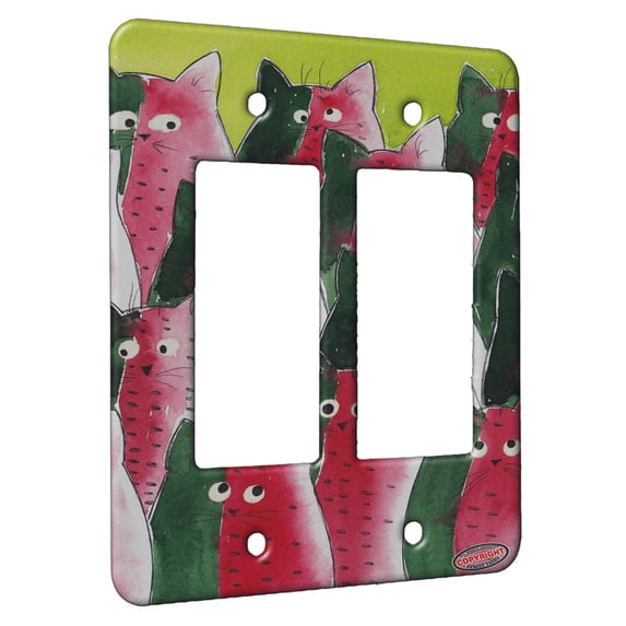 KuzmarK™ 2 Gang Rocker Wall Plate - Watermelon Kitties Abstract Cat Art by Denise Every