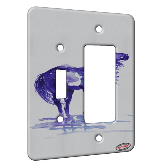 KuzmarK™ 2 Gang Single Toggle / Single Duplex Rocker Wall Plate - Abstract Snowflake Appaloose in Purple Horse Art by Denise Every