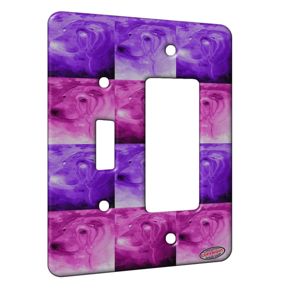 KuzmarK™ 2 Gang Single Toggle / Single Duplex Rocker Wall Plate - Chinese Shar Pei Fawn Horsecoat Head Study Pink Pattern Art by Denise Every
