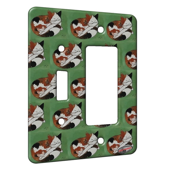 KuzmarK™ 2 Gang Single Toggle / Single Duplex Rocker Wall Plate - Christmas Calico Cat and Mouse Cat Modern Art by Denise Every