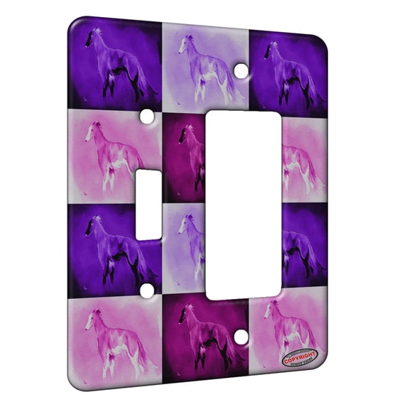 KuzmarK™ 2 Gang Single Toggle / Single Duplex Rocker Wall Plate - Long Haired Light Brindle Whippet Sighthound Dog Pink Pattern Art by Denise Every