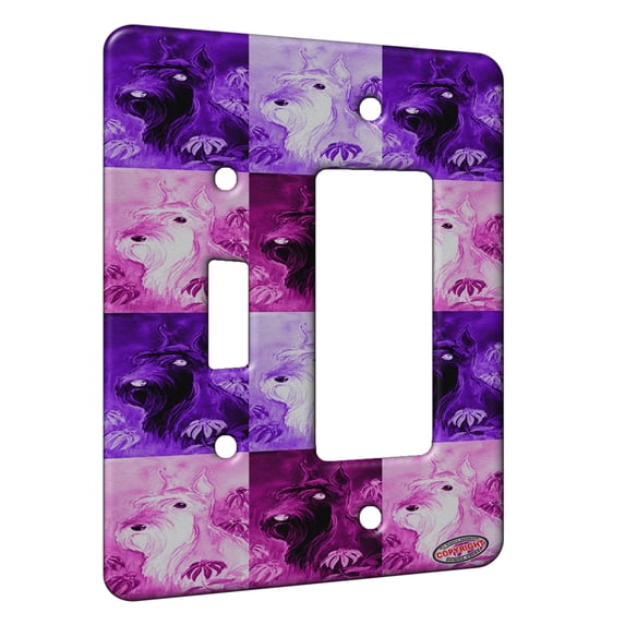 KuzmarK™ 2 Gang Single Toggle / Single Duplex Rocker Wall Plate - Miniature Schnauzer Pink Pattern Art by Denise Every