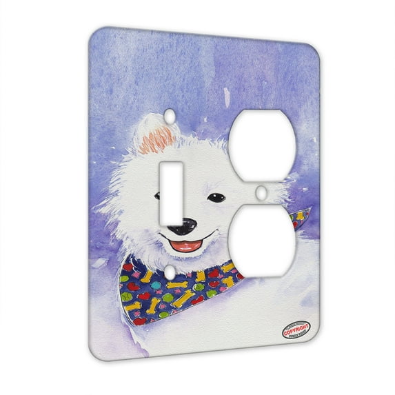 KuzmarK™ 2 Gang Single Toggle / Single Duplex Wall Plate - American Eskimo Dog Eskie Art by Denise Every