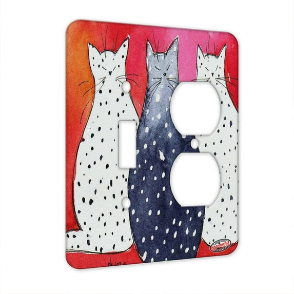 kuzmark double gang switch wall plate - dotted swiss polka dot kitties abstract cat art by denise every