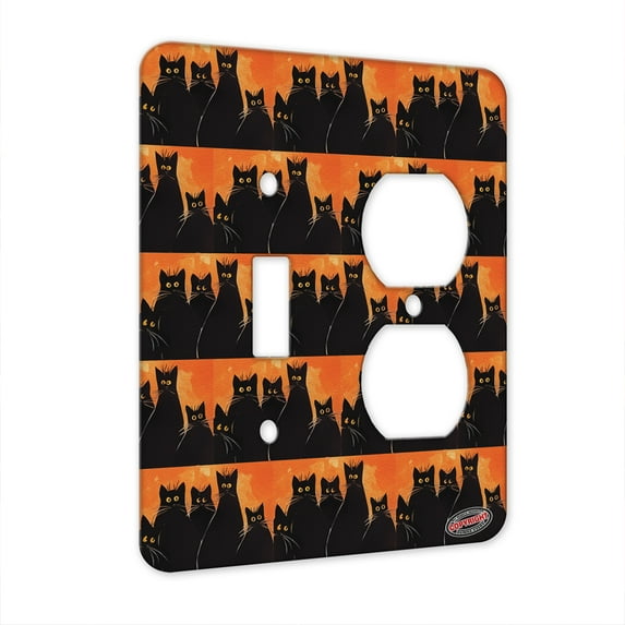 KuzmarK™ 2 Gang Single Toggle / Single Duplex Wall Plate - Five Black Spooky Kitties Halloween Cat Modern Art by Denise Every