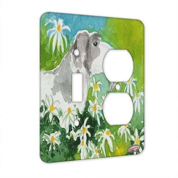KuzmarK™ 2 Gang Single Toggle / Single Duplex Wall Plate - Sealyham Terrier with Daisies Dog Art by Denise Every