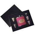 thumbnail image 1 of KuzmarK 6 oz. Leather Flask Set in Black Presentation Box -  Electric Jesus Pink, 1 of 2