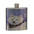 thumbnail image 1 of KuzmarK 6 oz. Stainless Steel Pocket Hip Liquor Flask - American Eskimo Dog Eskie Art by Denise Every, 1 of 1