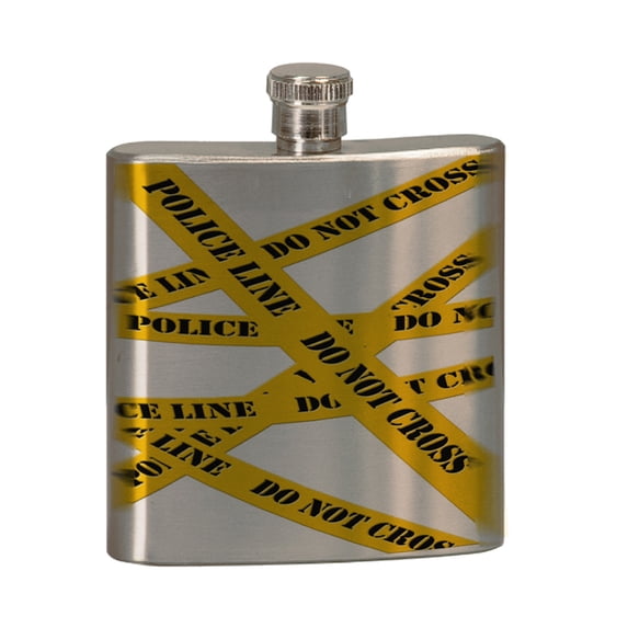 KuzmarK 6 oz. Stainless Steel Pocket Hip Liquor Flask - Do Not Cross Police Line