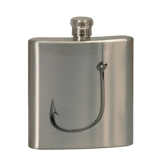 KuzmarK 6 oz. Stainless Steel Pocket Hip Liquor Flask - Fishing Hook String
