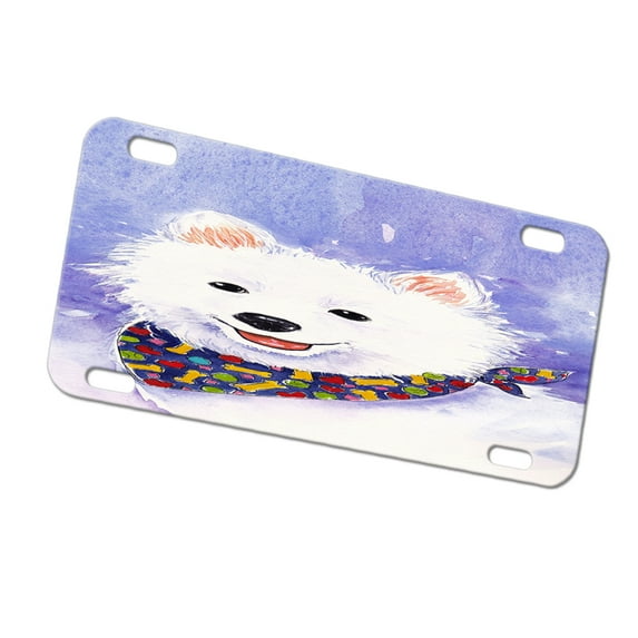 KuzmarK Automobile Car Tag License Plate - American Eskimo Dog Eskie Art by Denise Every