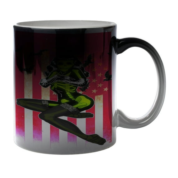 KuzmarK Black Heat Morph Color Changing Coffee Cup Mug 11 Ounce - American Gothic Girl