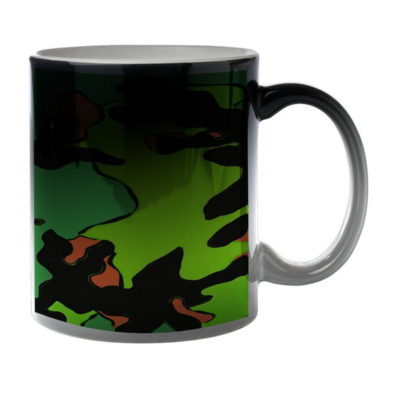 KuzmarK Black Heat Morph Color Changing Coffee Cup Mug 11 Ounce - Camoflauge Green Pop