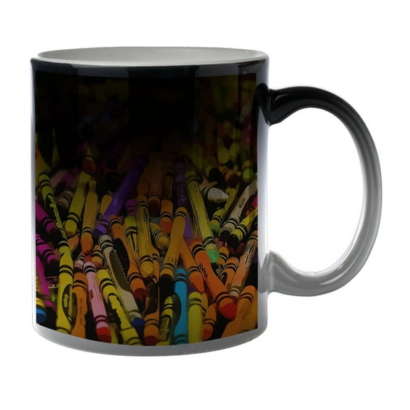 KuzmarK Black Heat Morph Color Changing Coffee Cup Mug 11 Ounce - Color Crayons