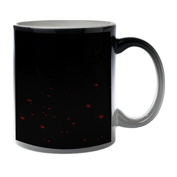KuzmarK Black Heat Morph Color Changing Coffee Cup Mug 11 Ounce - Kitty Cat Paw Eyes