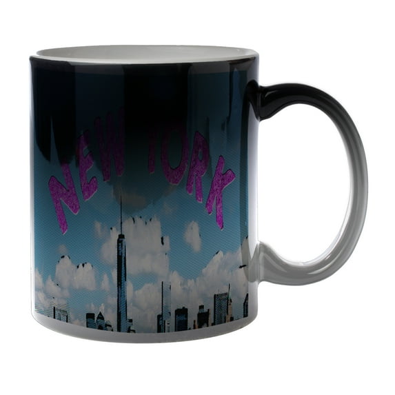 KuzmarK Black Heat Morph Color Changing Coffee Cup Mug 11 Ounce - New York Manhattan
