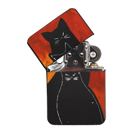 KuzmarK Black Windproof Flip Top Lighter - Black & White Kitties Abstract Cat Art by Denise Everyâ¢