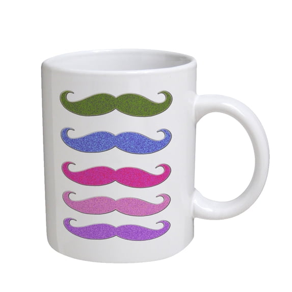 KuzmarK Coffee Cup Mug 11 Ounce -  Colorful Sparkle Mustache Collection