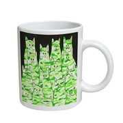 KuzmarK Coffee Cup Mug 11 Ounce - Green Camo Camouflage Kitties Abstract Cat Art by Denise Every