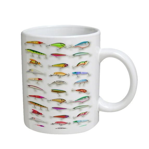 KuzmarK Coffee Cup Mug 11 Ounce - Many Fishing Lure Lures