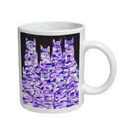 KuzmarK Coffee Cup Mug 11 Ounce - Purple Camo Camouflage Kitties Abstract Cat Art by Denise Every