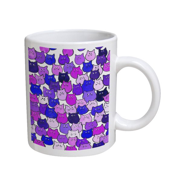 KuzmarK Coffee Cup Mug 11 Ounce -  Very Purple and Blue Tiny Chubby Kitties Art by Denise Every