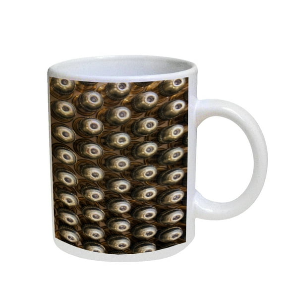 KuzmarK Coffee Cup Mug Pearl Iridescent White - Gold Bullets