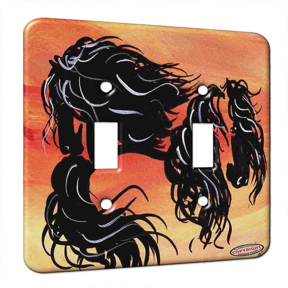 KuzmarK™ Double Gang Switch Wall Plate - Abstract Andalusians Horse Art by Denise Every