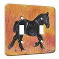 thumbnail image 1 of KuzmarK™ Double Gang Switch Wall Plate - Black Percheron Draft Horse in Autumn Trotting Horse Art by Denise Every, 1 of 1