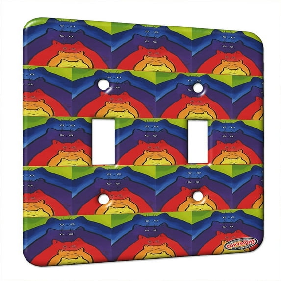 KuzmarK™ Double Gang Switch Wall Plate - Colorful Stacking Kitties Abstract Cat Modern Art by Denise Every