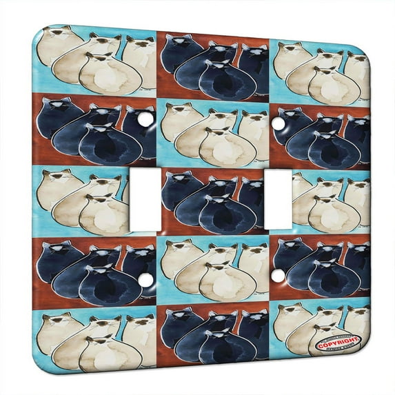 KuzmarK™ Double Gang Switch Wall Plate - Four Sealpoint Siamese Kitties Abstract Cat Pattern Art by Denise Every