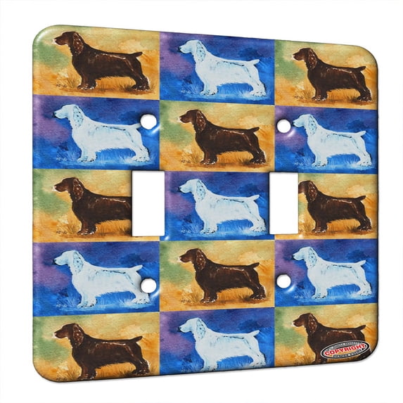 KuzmarK™ Double Gang Switch Wall Plate - Liver Field Spaniel Dog Pattern Art by Denise Every