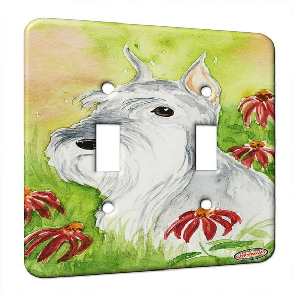 KuzmarK™ Double Gang Switch Wall Plate - Miniature Schnauzer Art by Denise Every